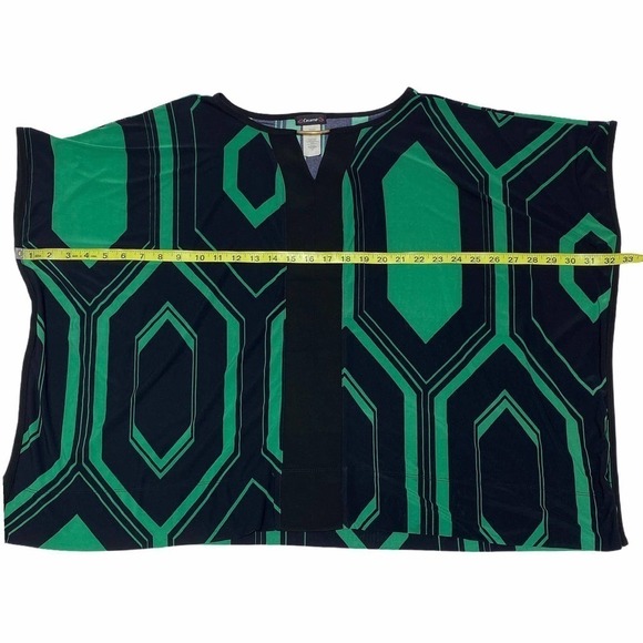 COCOMO Boxy Keyhole Poncho Black Green Blouse S - Picture 6 of 9